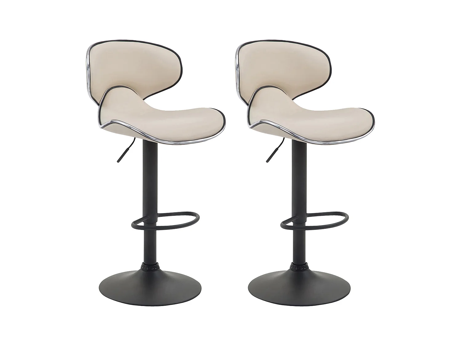 Lot de 2  Tabouret de bar - Similicuir & Noir - Crème - Las Vegas v2