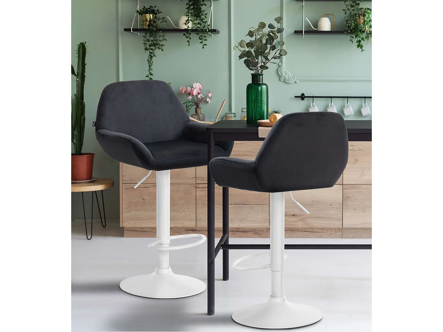 Tabouret de bar - Velours & Blanc - Noir - Braga