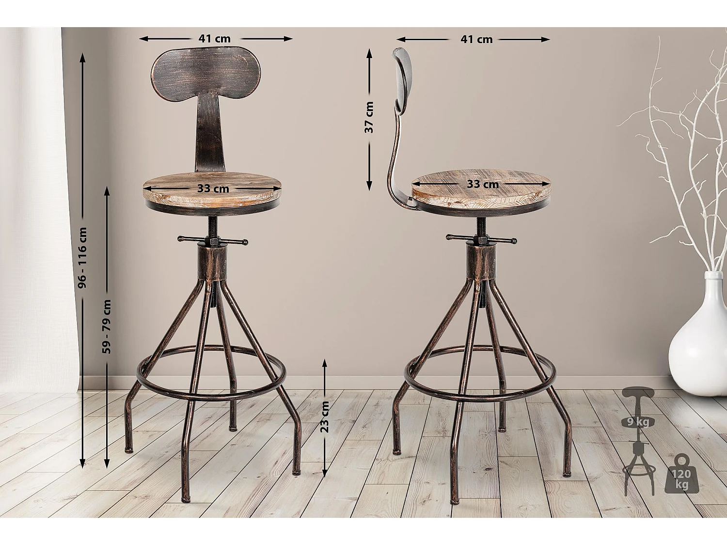 Barhocker - Holz - bronze - Hanam