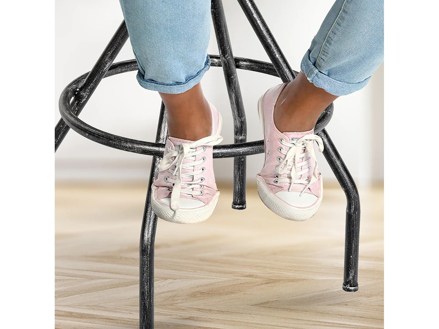 Tabouret de bar - Bois & Chrome - Argent antique - Hanam