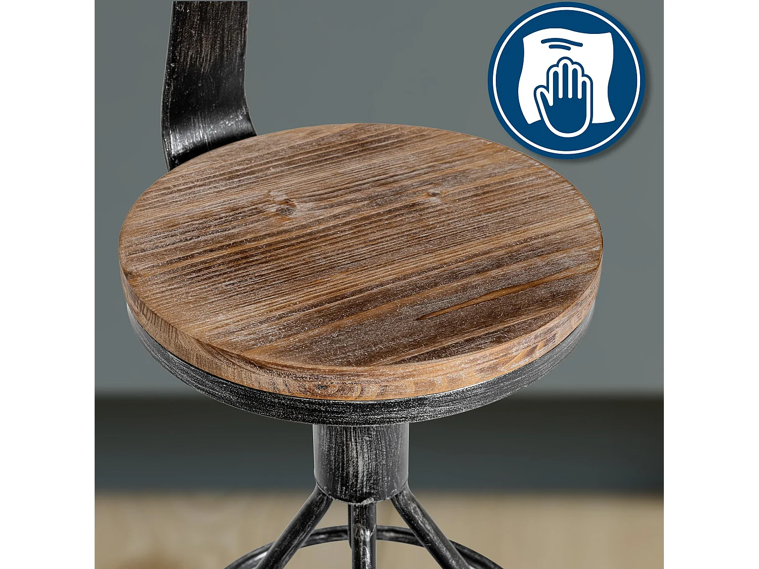 Tabouret de bar - Bois & Chrome - Argent antique - Hanam