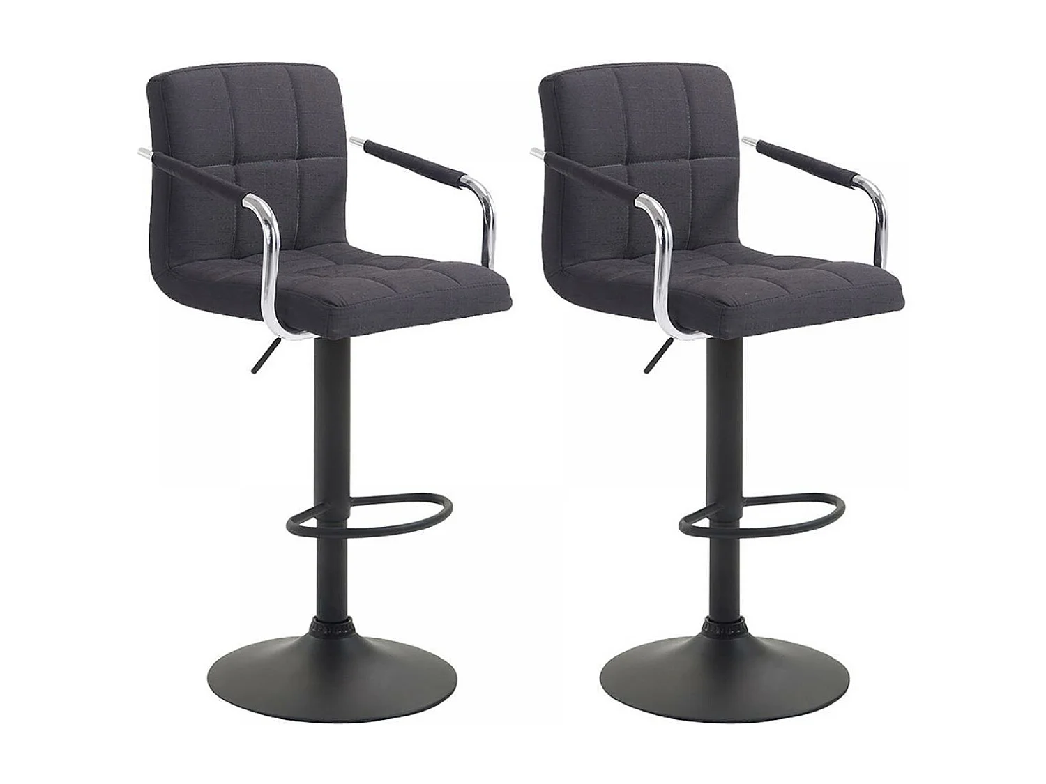 Lot de 2  Tabouret de bar - Tissu & Métal chromé - Noir - Lucy V2