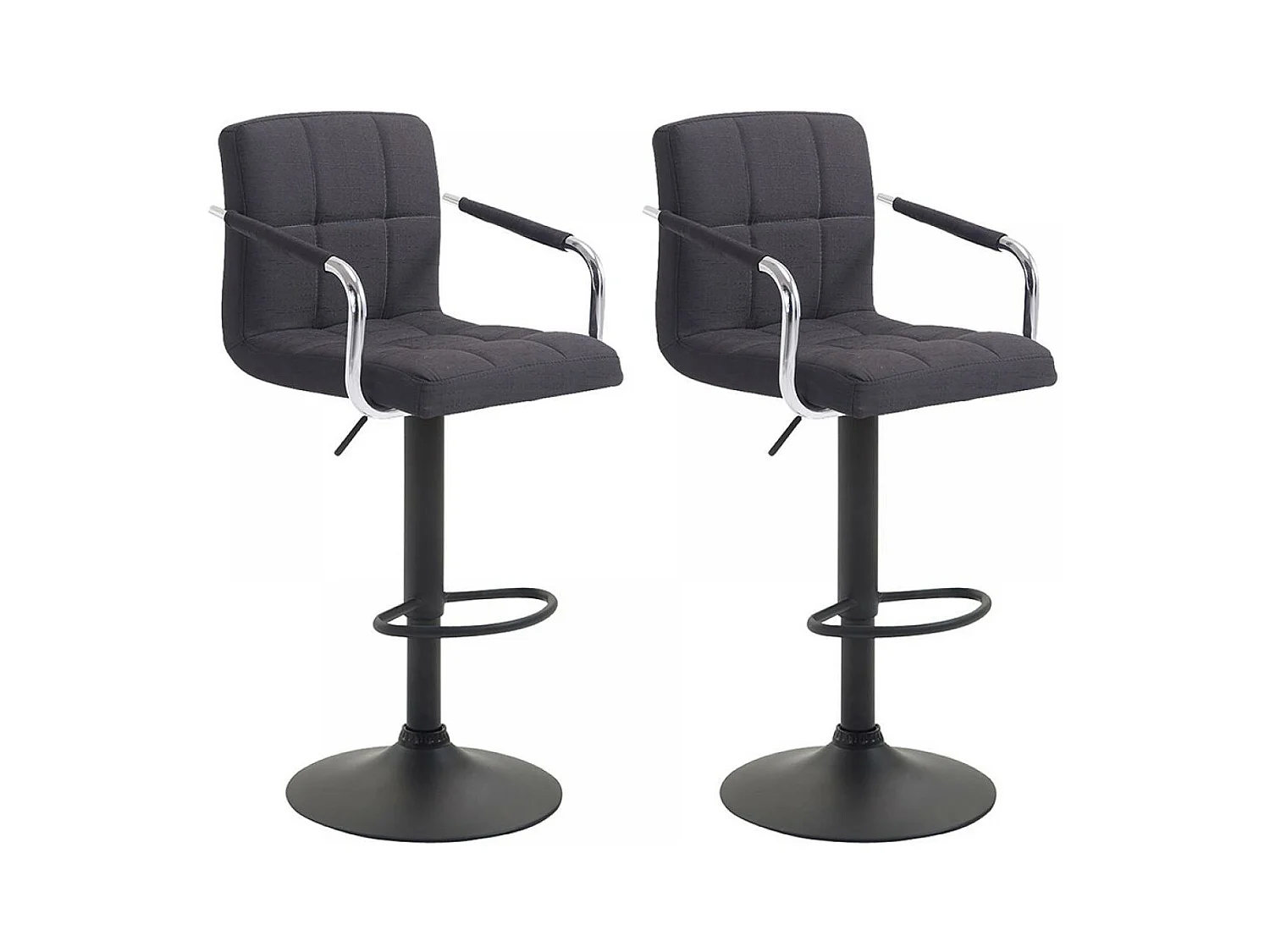 Lot de 2  Tabouret de bar - Tissu & Métal chromé - Noir - Lucy V2