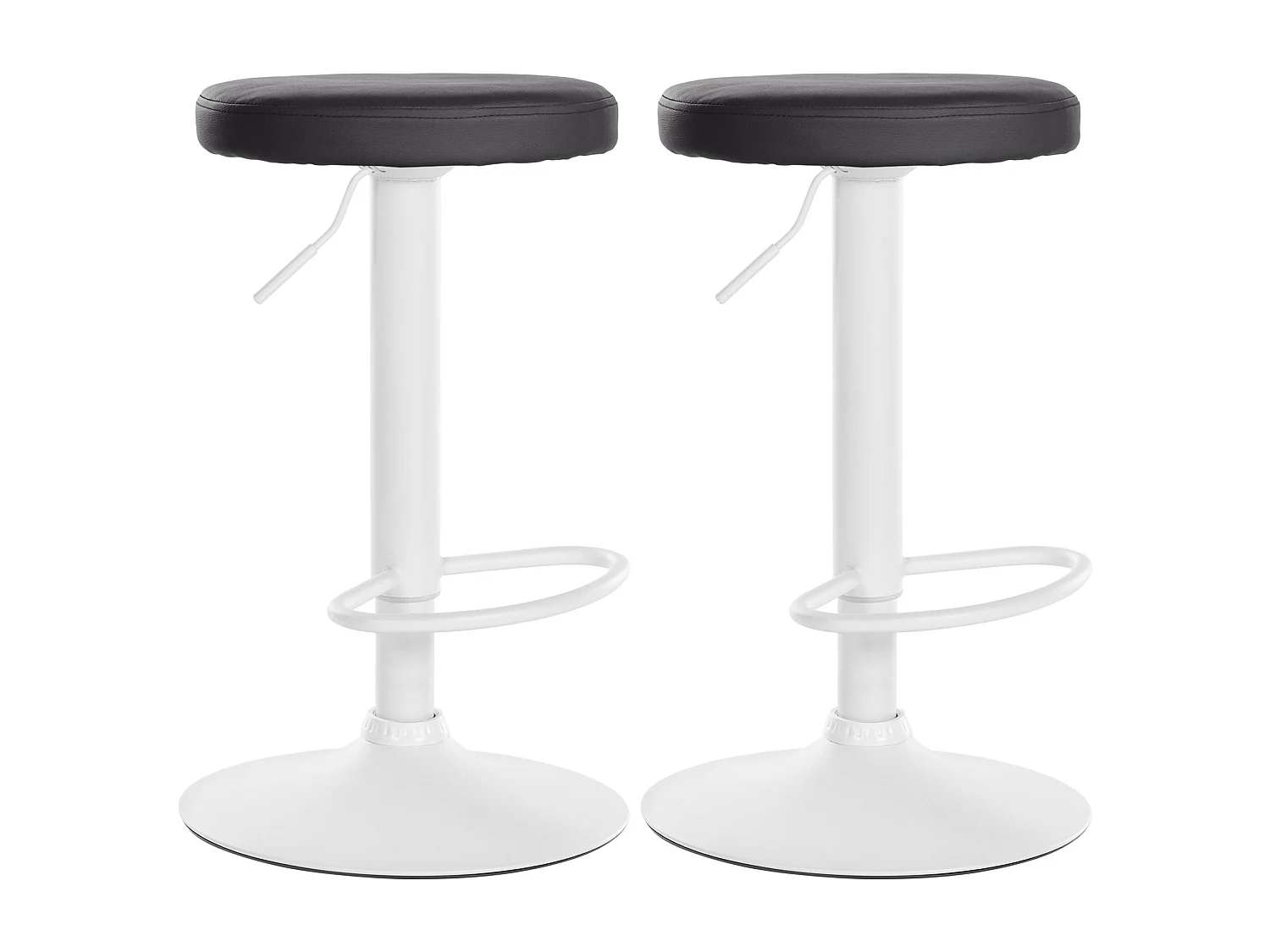 Lot de 2  Tabouret de bar - Similicuir & Métal blanc mat - Noir - Ponte