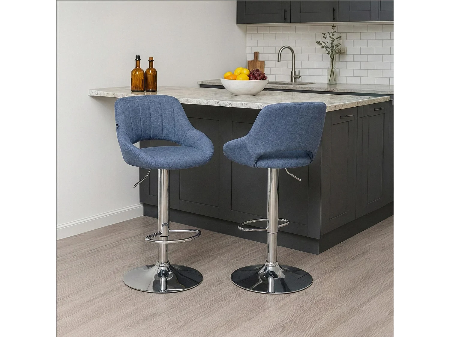 Tabouret de bar - Tissu & Chrome - Bleu - Milet