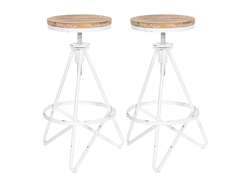 Lot de 2  Tabouret de bar - Métal - Blanc antique - Karla