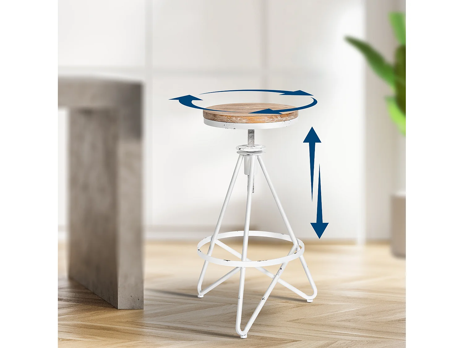 Lot de 2  Tabouret de bar - Métal - Blanc antique - Karla