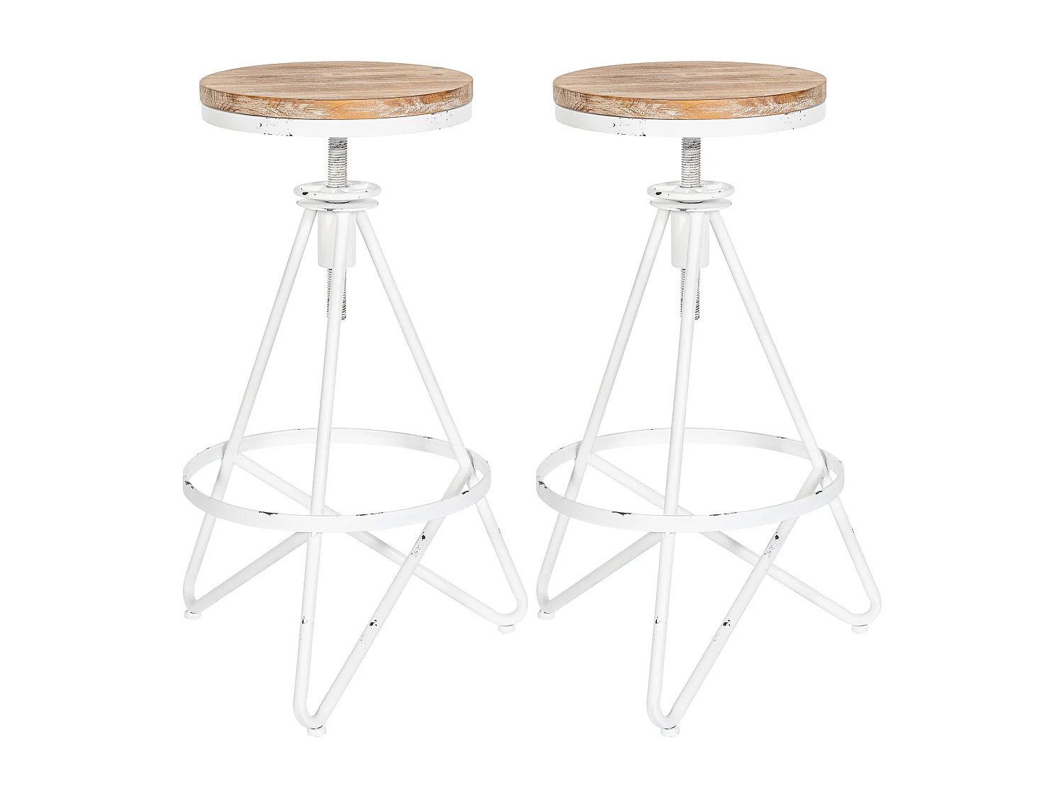 Lot de 2  Tabouret de bar - Métal - Blanc antique - Karla