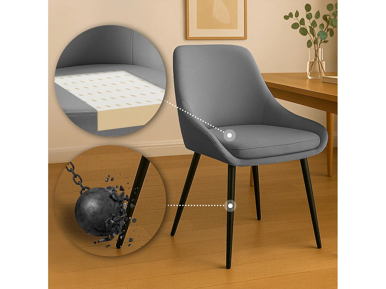 chaise salle à manger - Velours - Gris foncé - Elmira