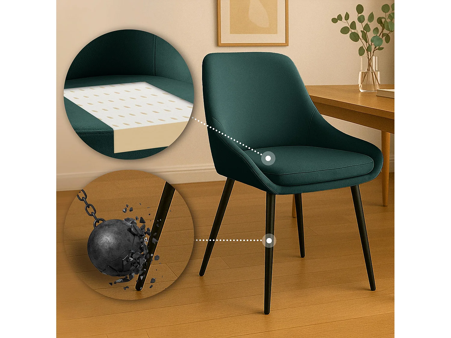 chaise salle à manger - Velours - Vert - Elmira