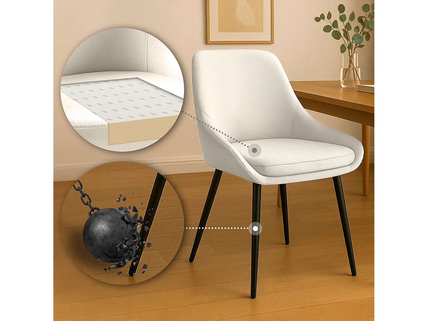 chaise salle à manger - Velours - Crème - Elmira