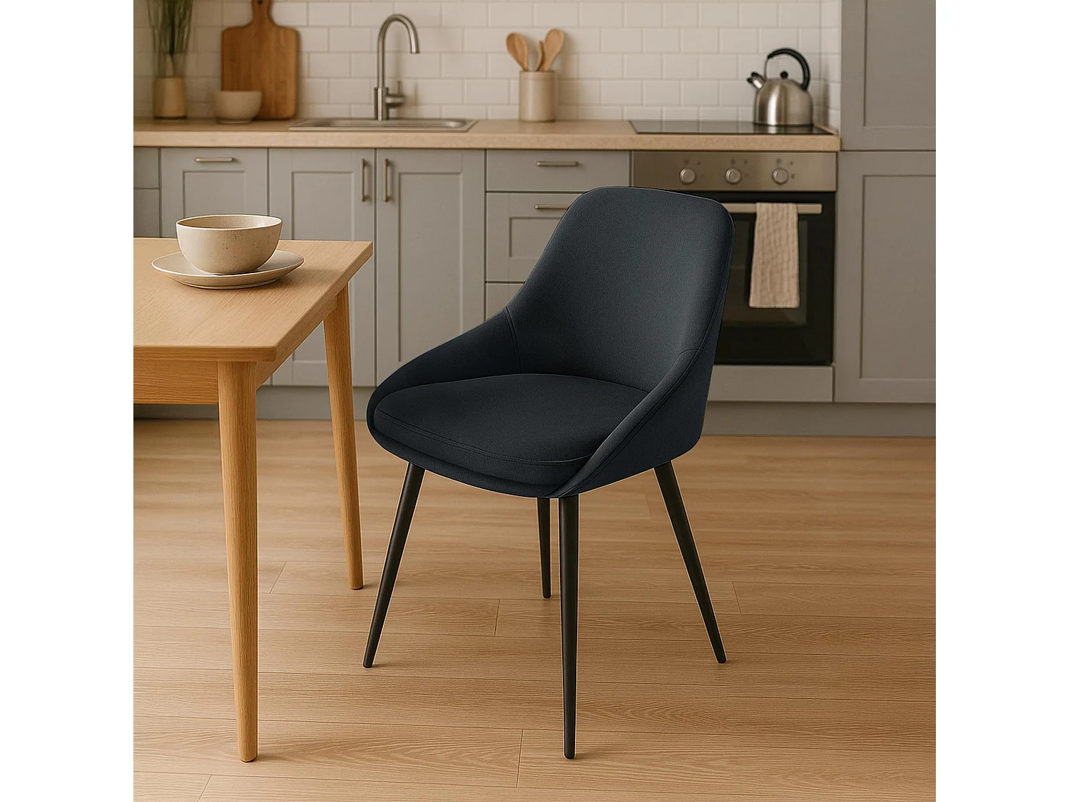 chaise salle à manger - Velours - Noir - Elmira