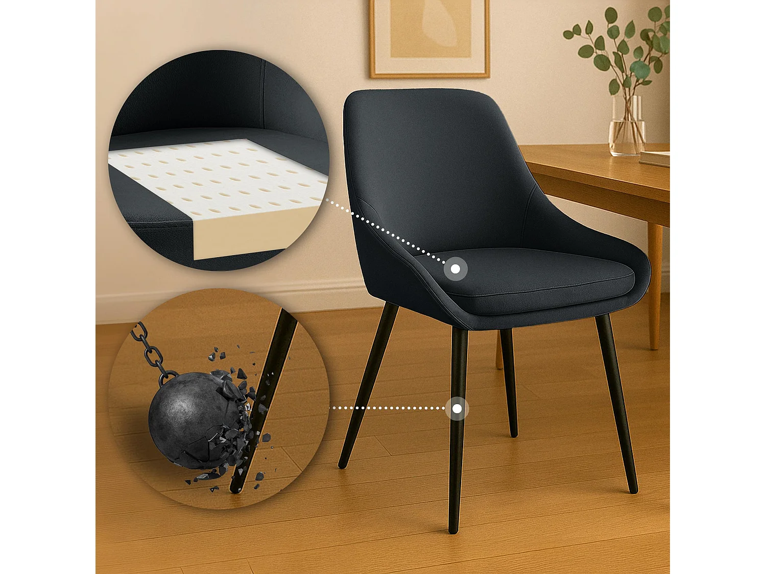 chaise salle à manger - Velours - Noir - Elmira