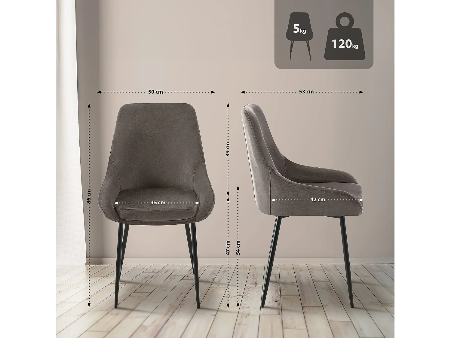 chaise salle à manger - Velours - Anthracite - Elmira