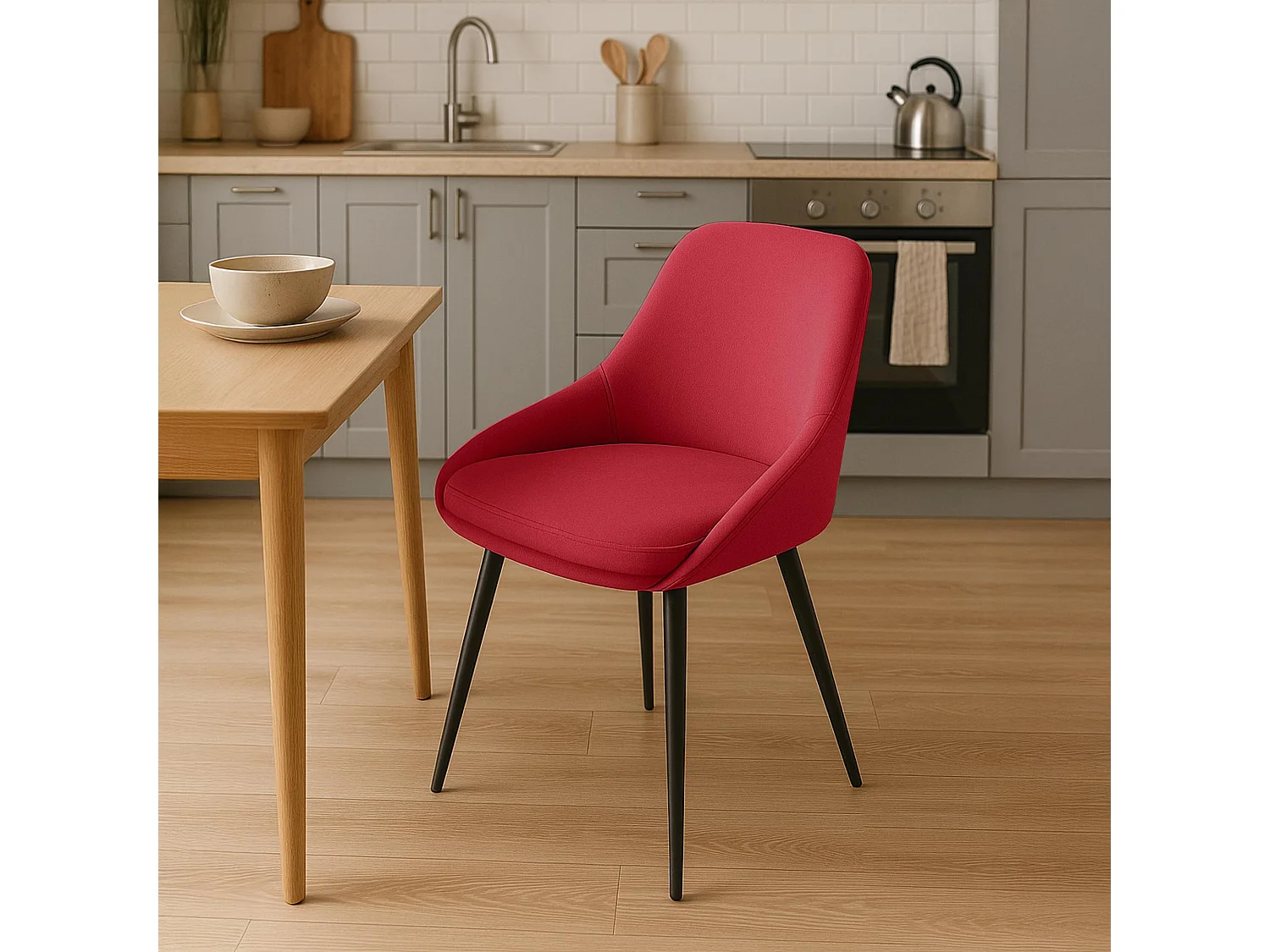 chaise salle à manger - Velours - Rouge - Elmira