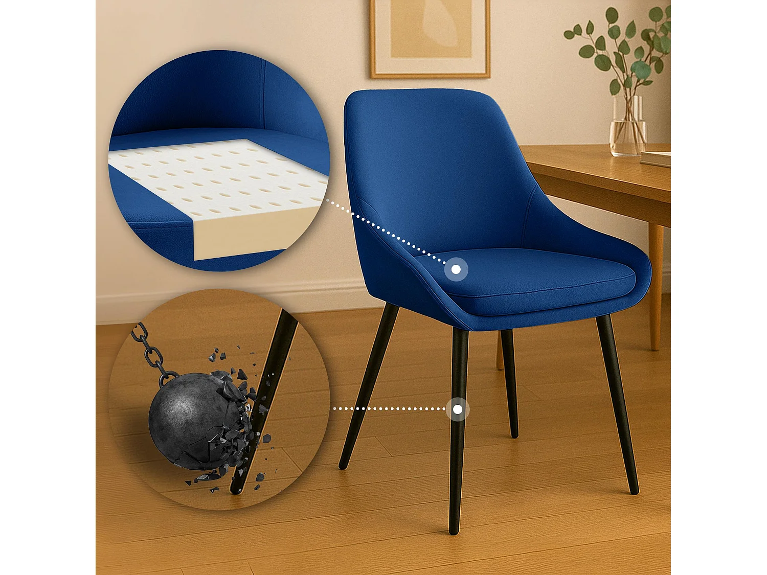 chaise salle à manger - Velours - Bleu foncé - Elmira