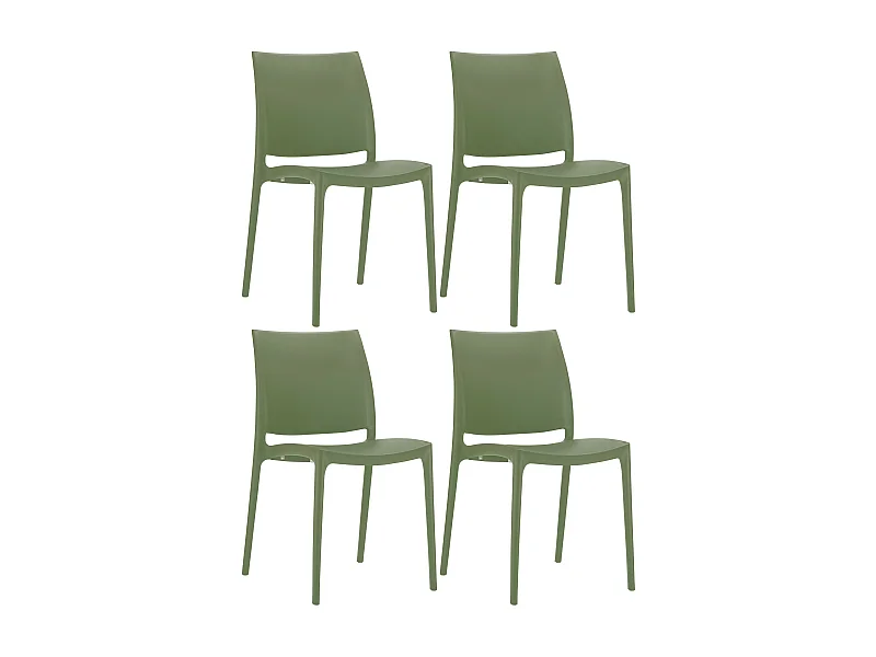Lot de 4  Chaises de jardin - Plastique & Plastique - oliv - Maya
