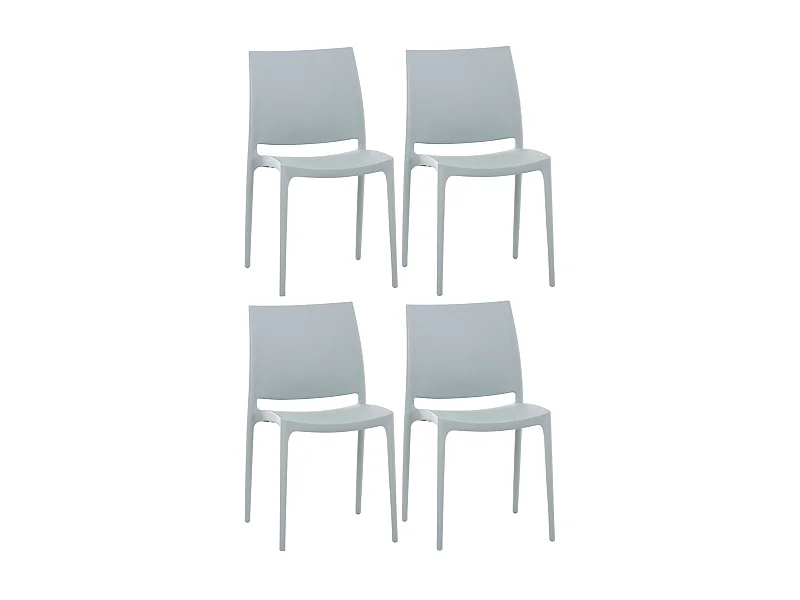 Lot de 4  Chaises de jardin - Plastique & Plastique - Gris clair - Maya