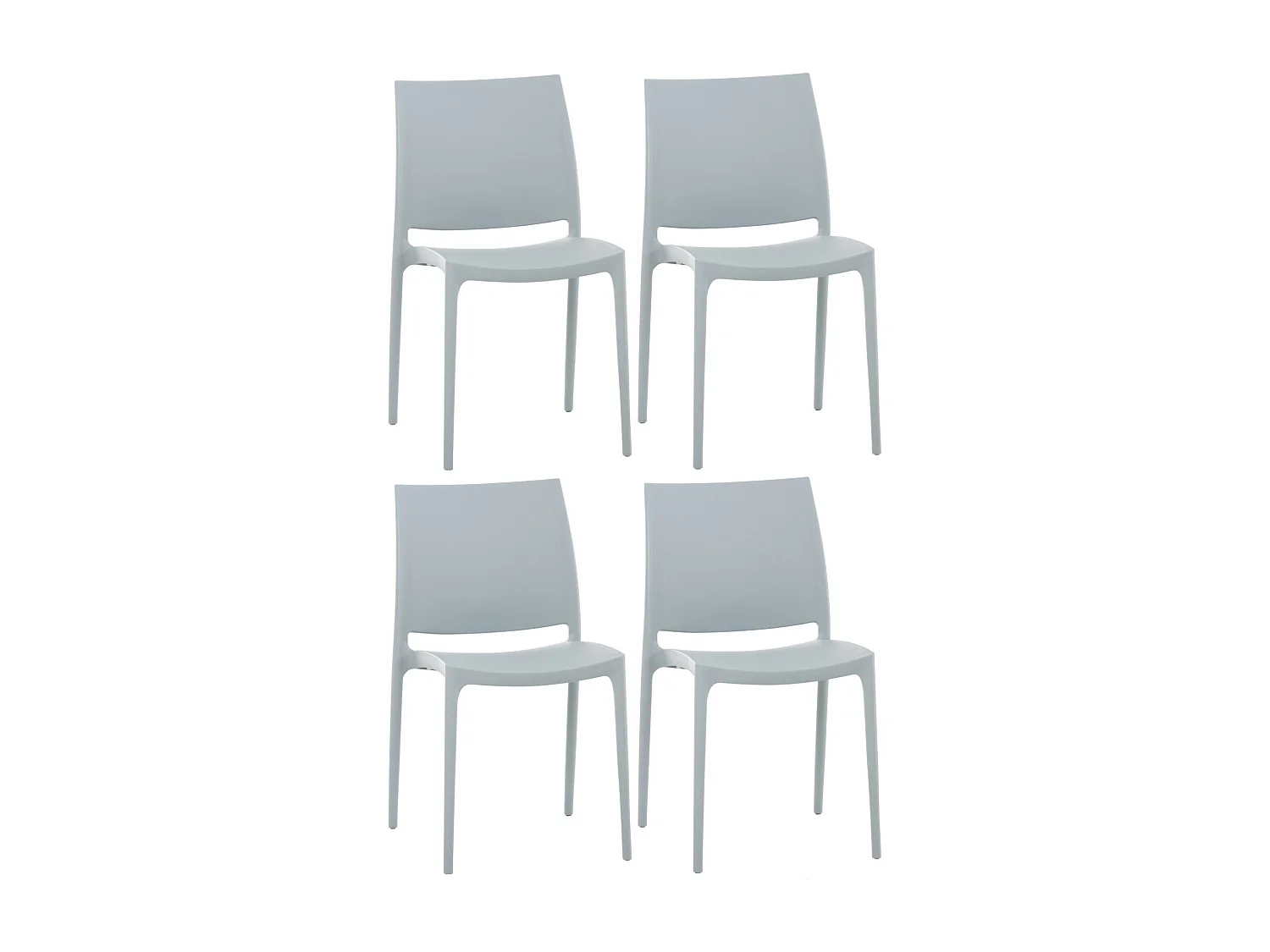 Lot de 4  Chaises de jardin - Plastique & Plastique - Gris clair - Maya