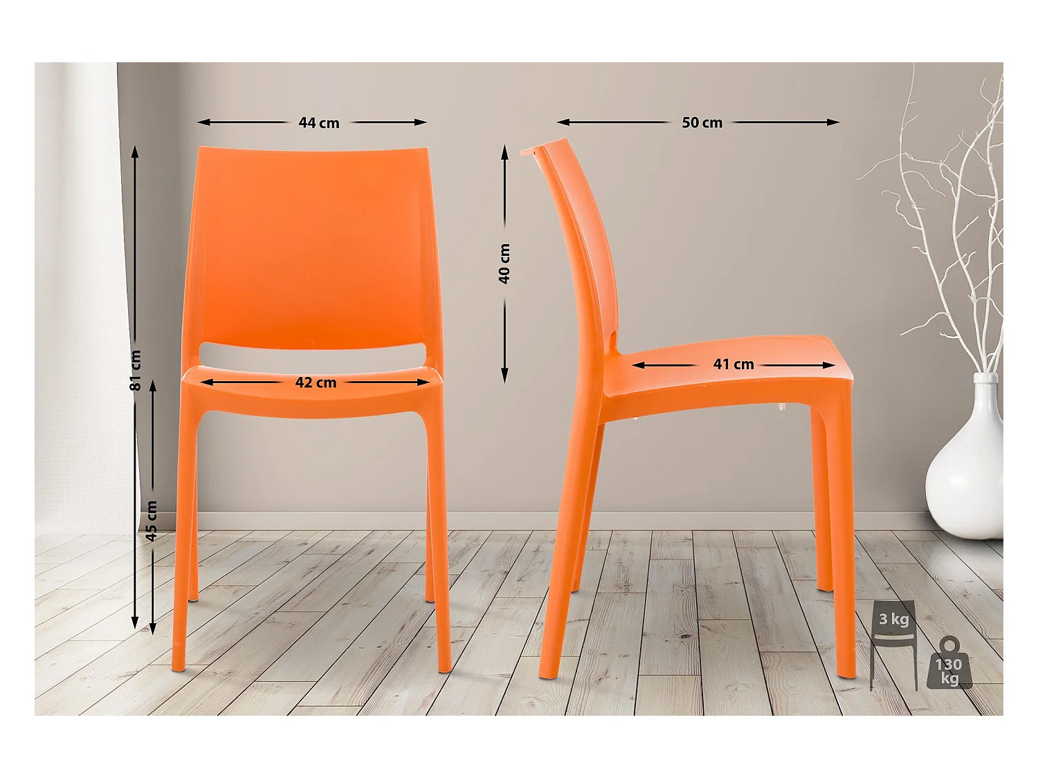 Lot de 4  Chaises de jardin - Plastique & Plastique - Orange - Maya