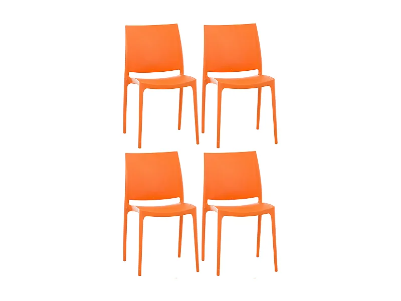 Lot de 4  Chaises de jardin - Plastique & Plastique - Orange - Maya