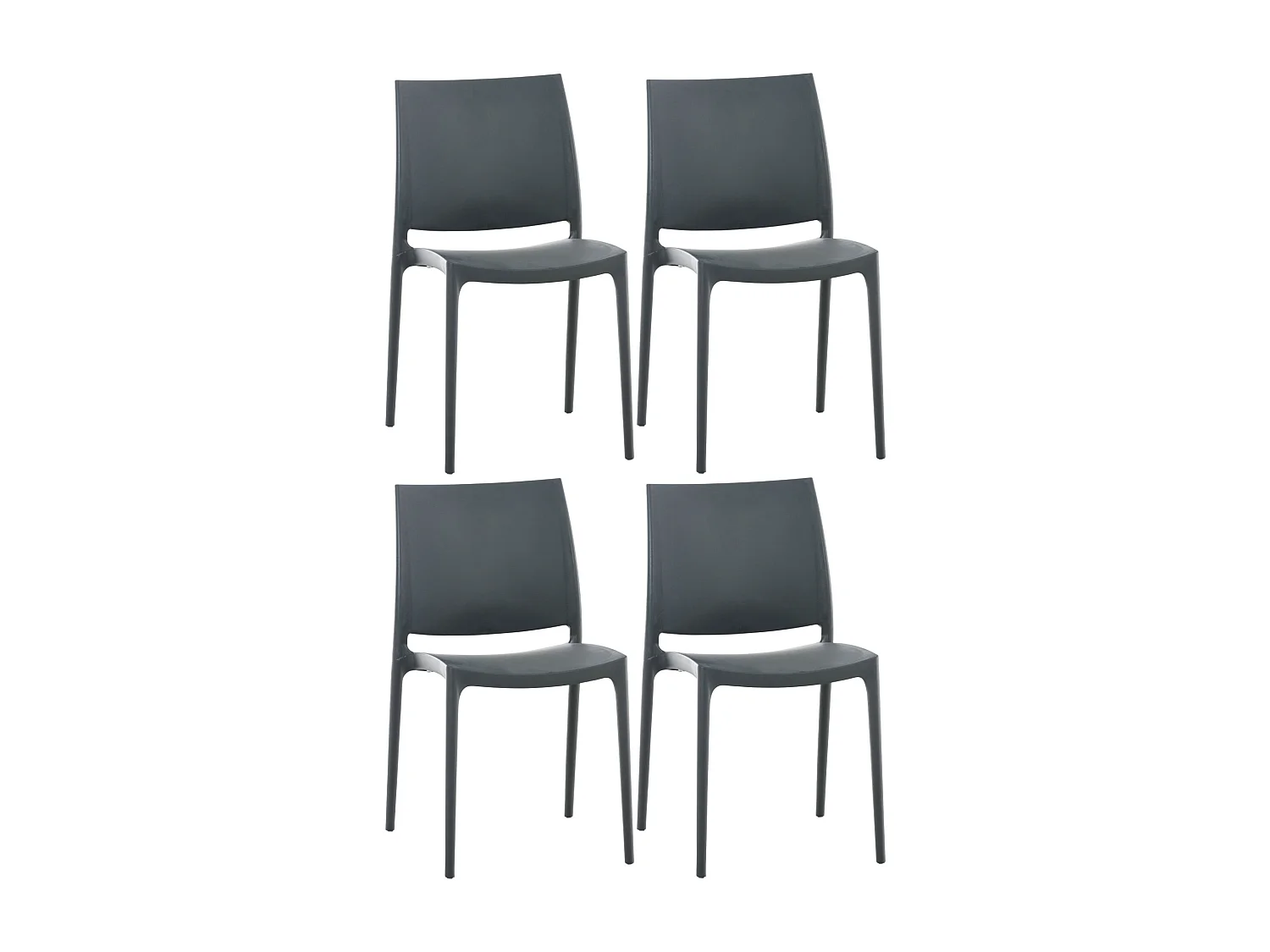 Lot de 4  Chaises de jardin - Plastique & Plastique - Gris foncé - Maya