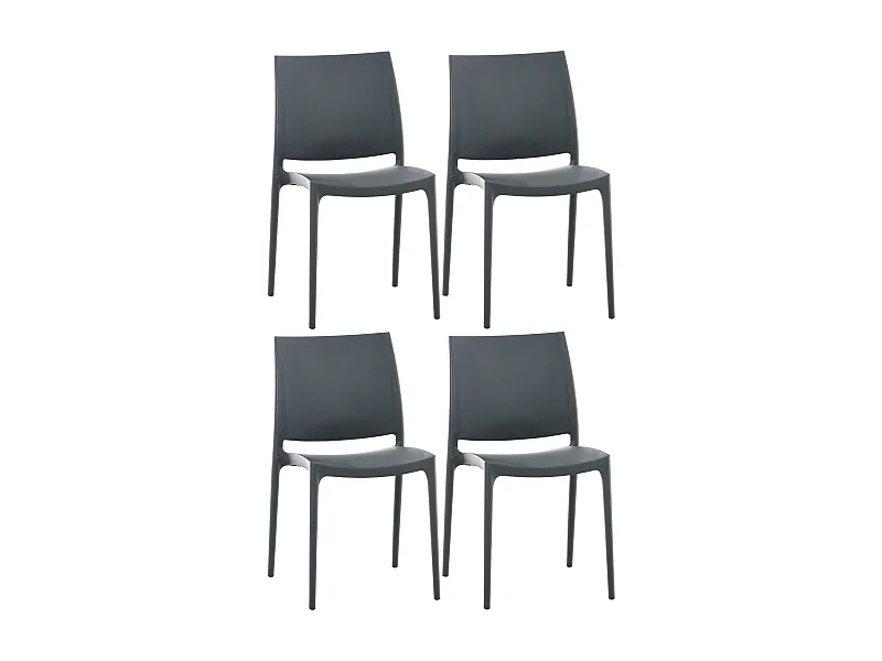 Lot de 4  Chaises de jardin - Plastique & Plastique - Gris foncé - Maya
