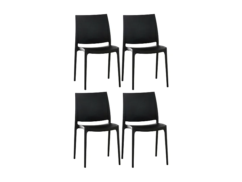 Lot de 4  Chaises de jardin - Plastique & Plastique - Noir - Maya