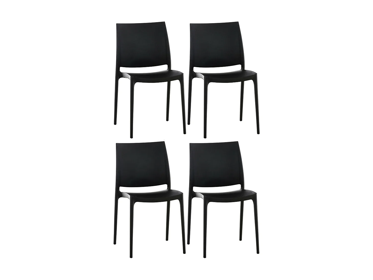 Lot de 4  Chaises de jardin - Plastique & Plastique - Noir - Maya