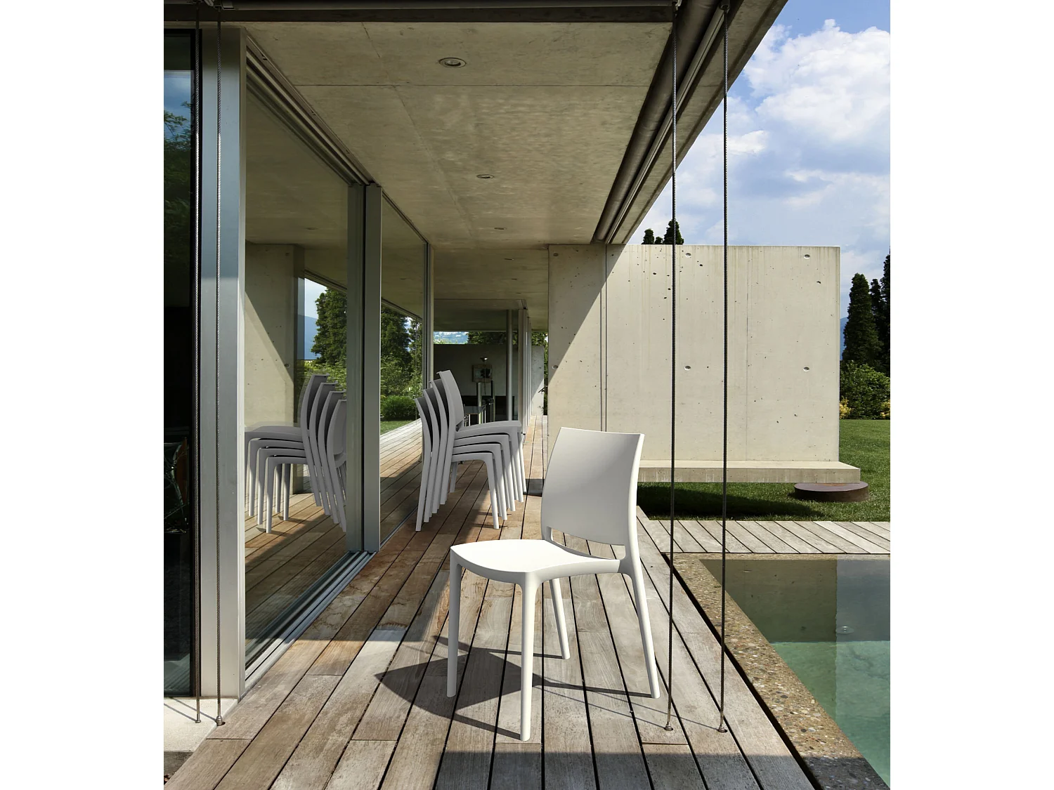 Lot de 4  Chaises de jardin - Plastique & Plastique - Blanc - Maya