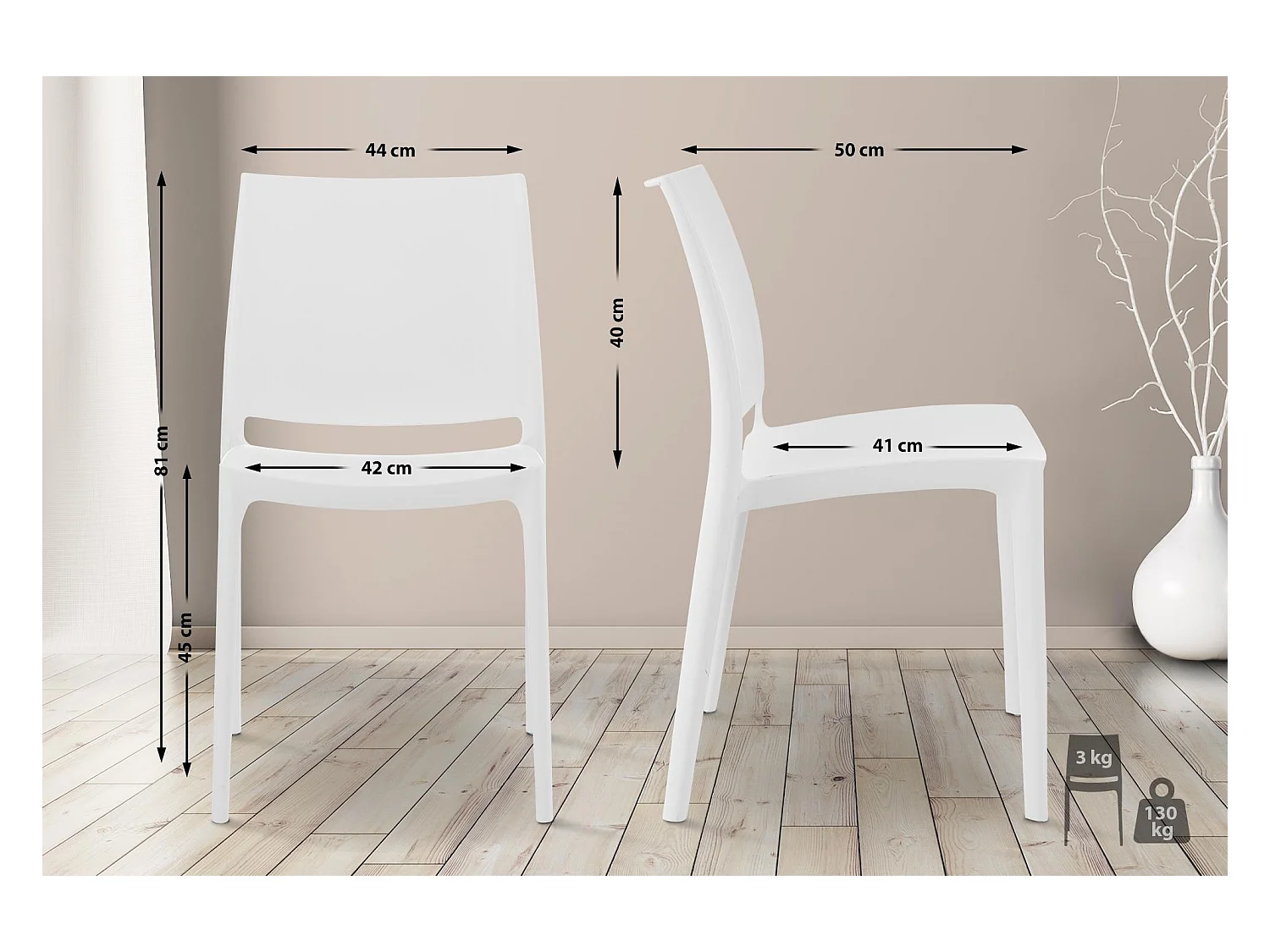 Lot de 4  Chaises de jardin - Plastique & Plastique - Blanc - Maya