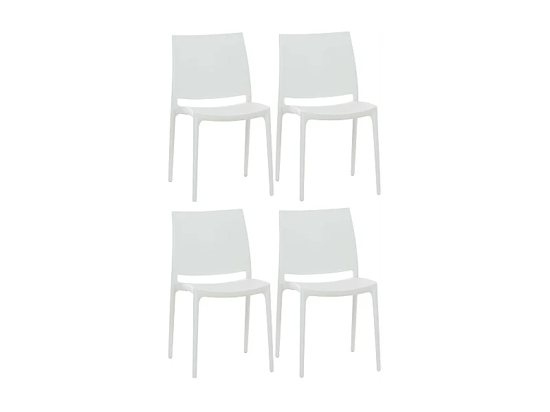 Lot de 4  Chaises de jardin - Plastique & Plastique - Blanc - Maya