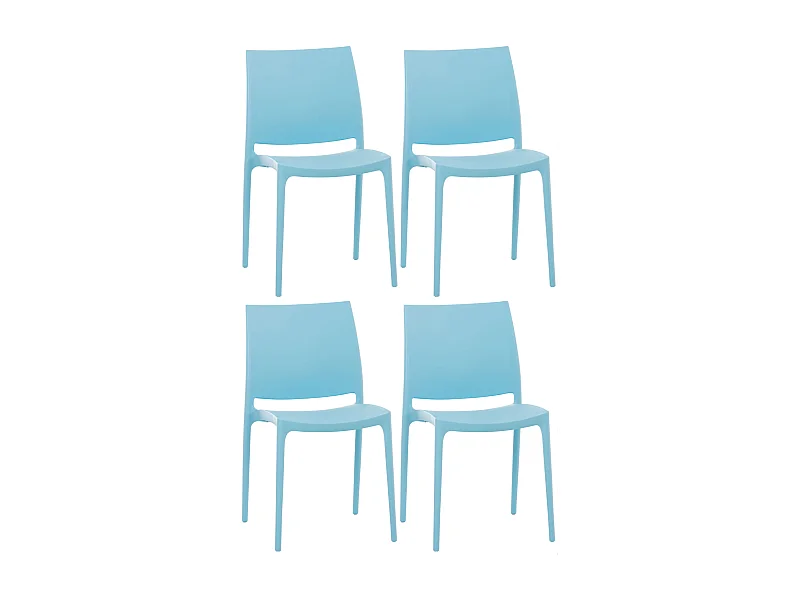 Lot de 4  Chaises de jardin - Plastique & Plastique - Bleu clair - Maya
