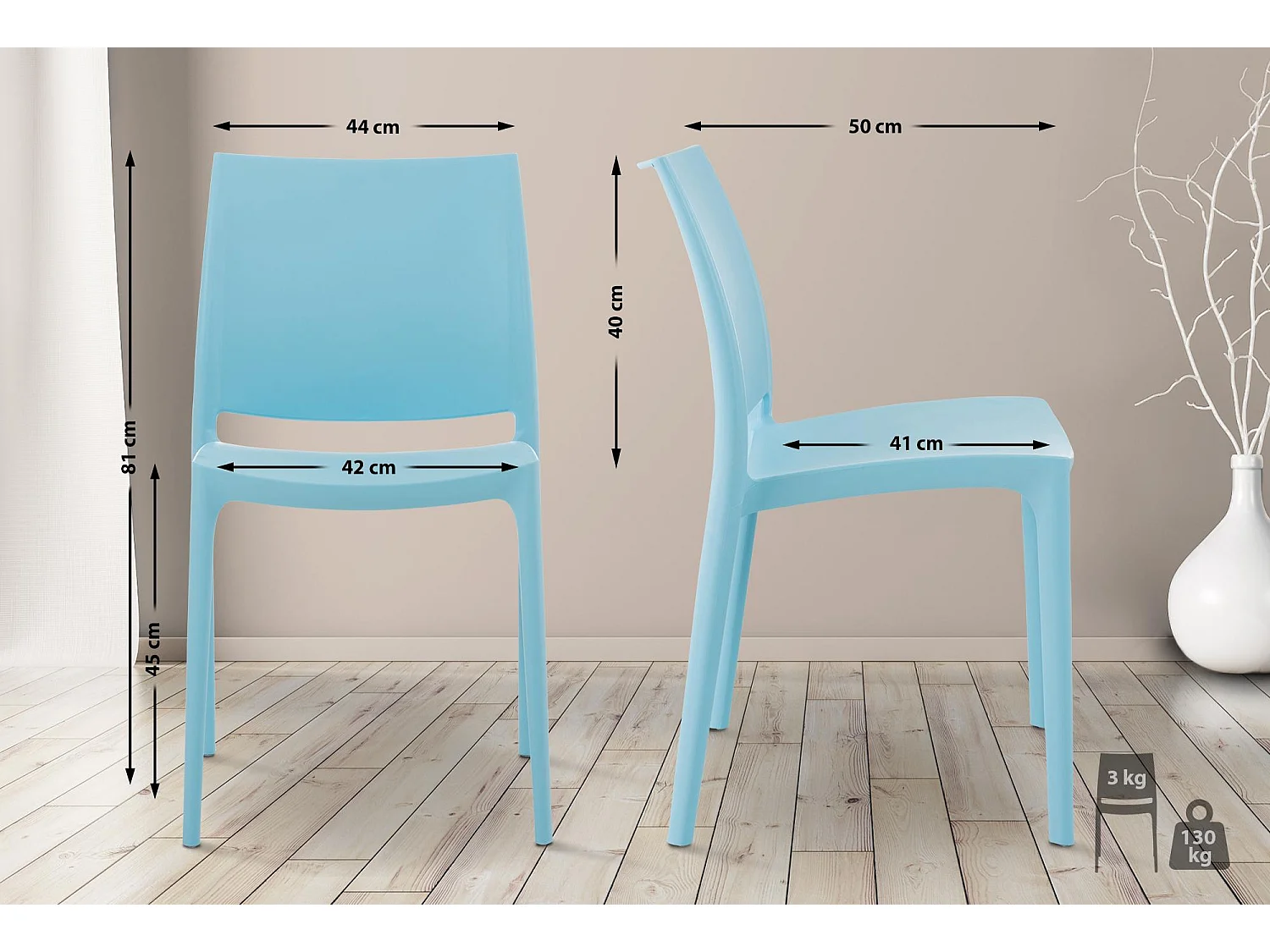 Lot de 4  Chaises de jardin - Plastique & Plastique - Bleu clair - Maya