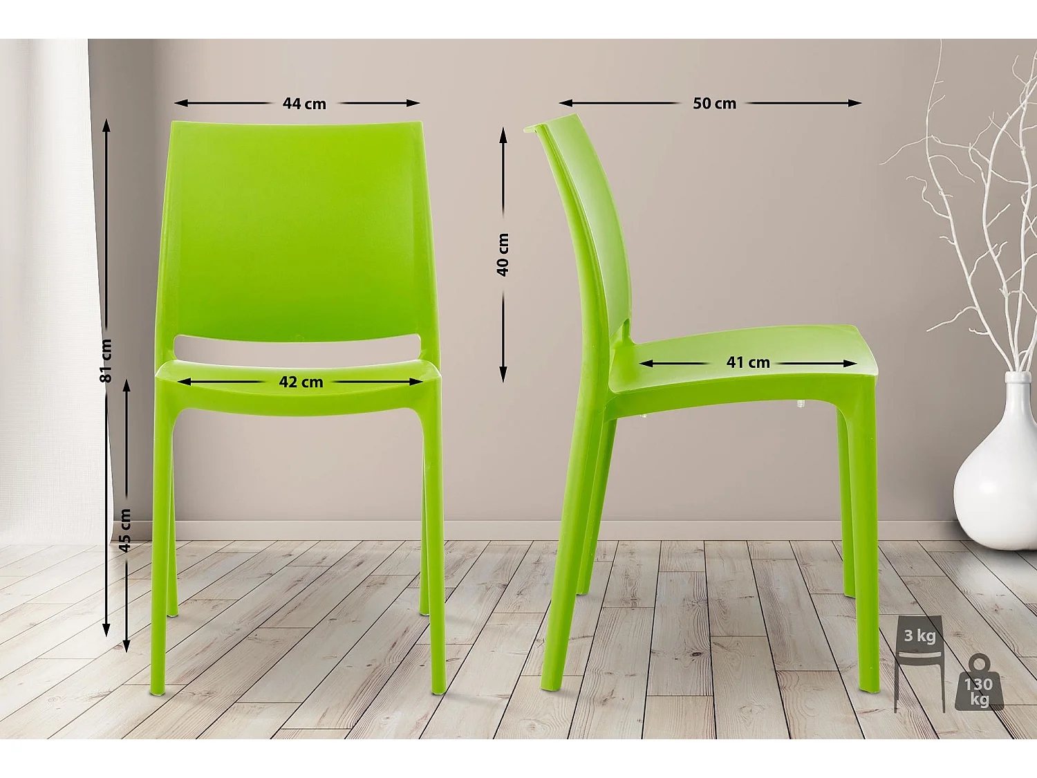 Lot de 4  Chaises de jardin - Plastique & Plastique - Vert - Maya