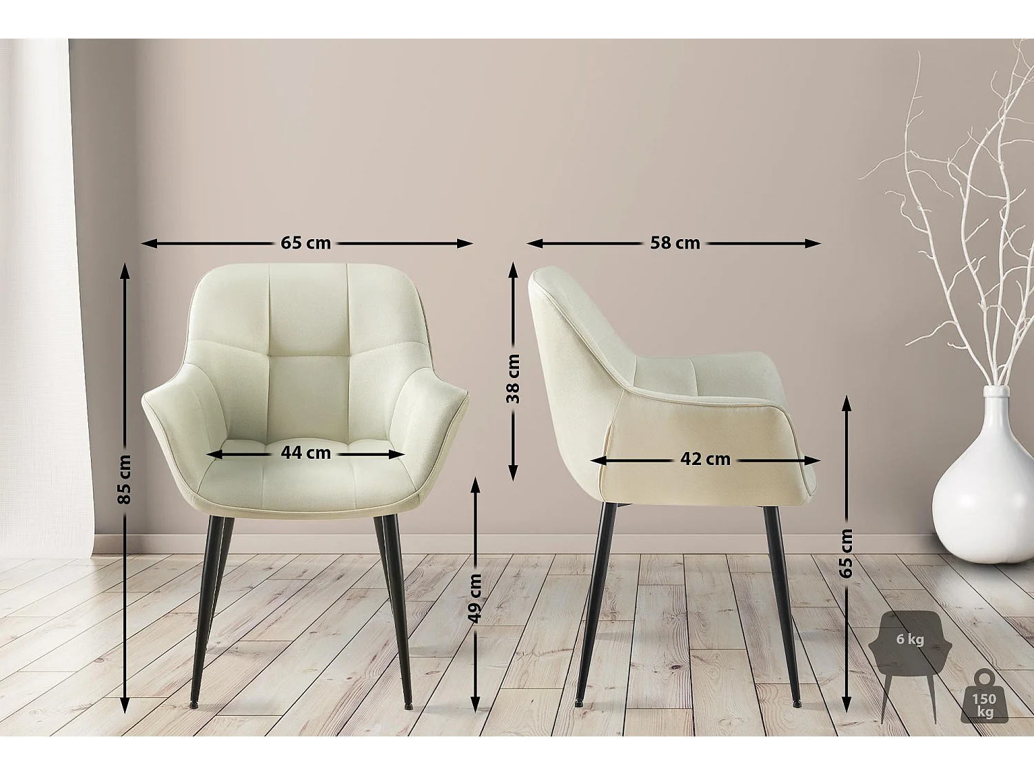 chaises avec accoudoirs - Tissu - Crème - Roseville