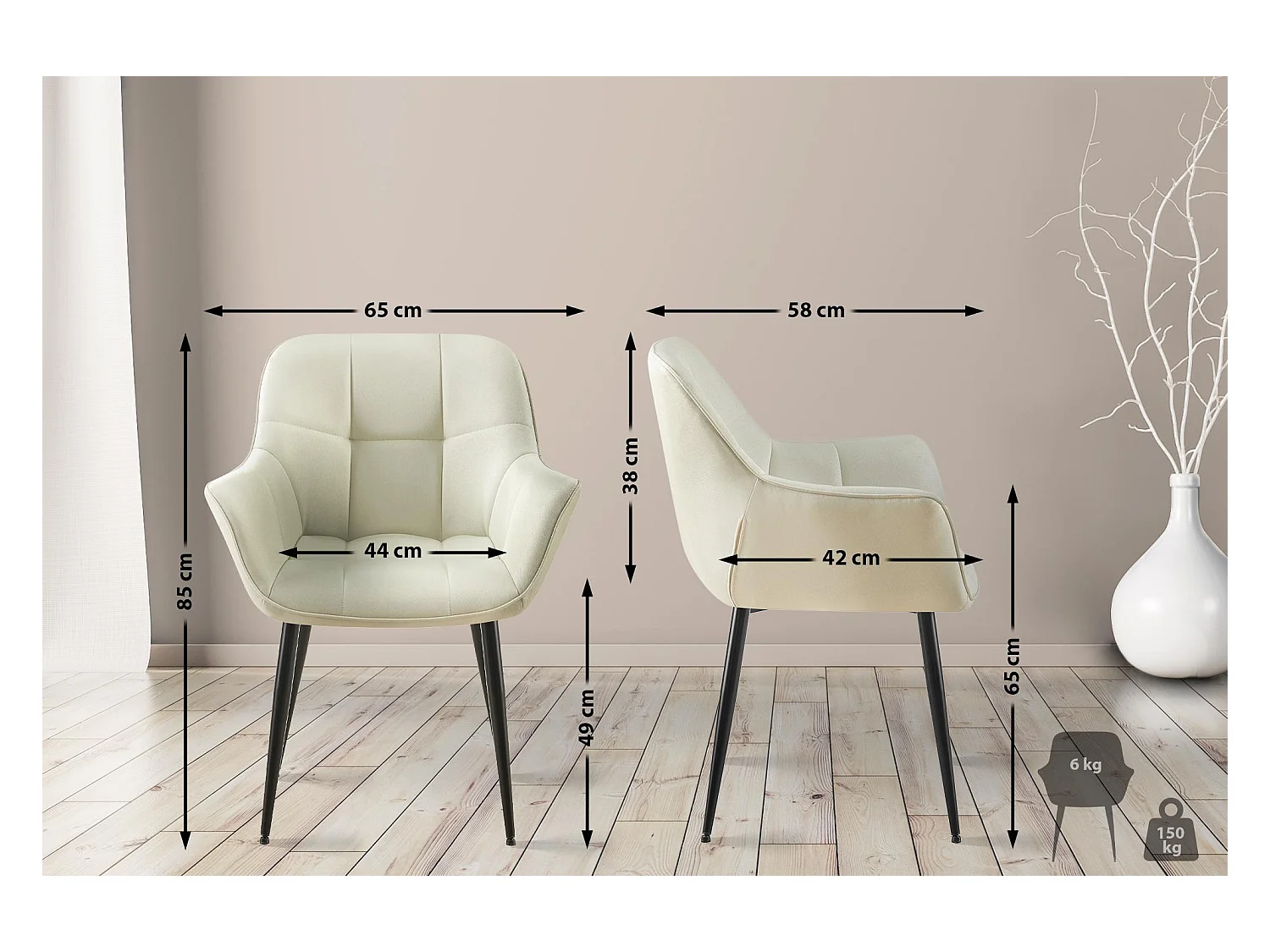 Stoel met armleuningen - Stof - creme - Roseville