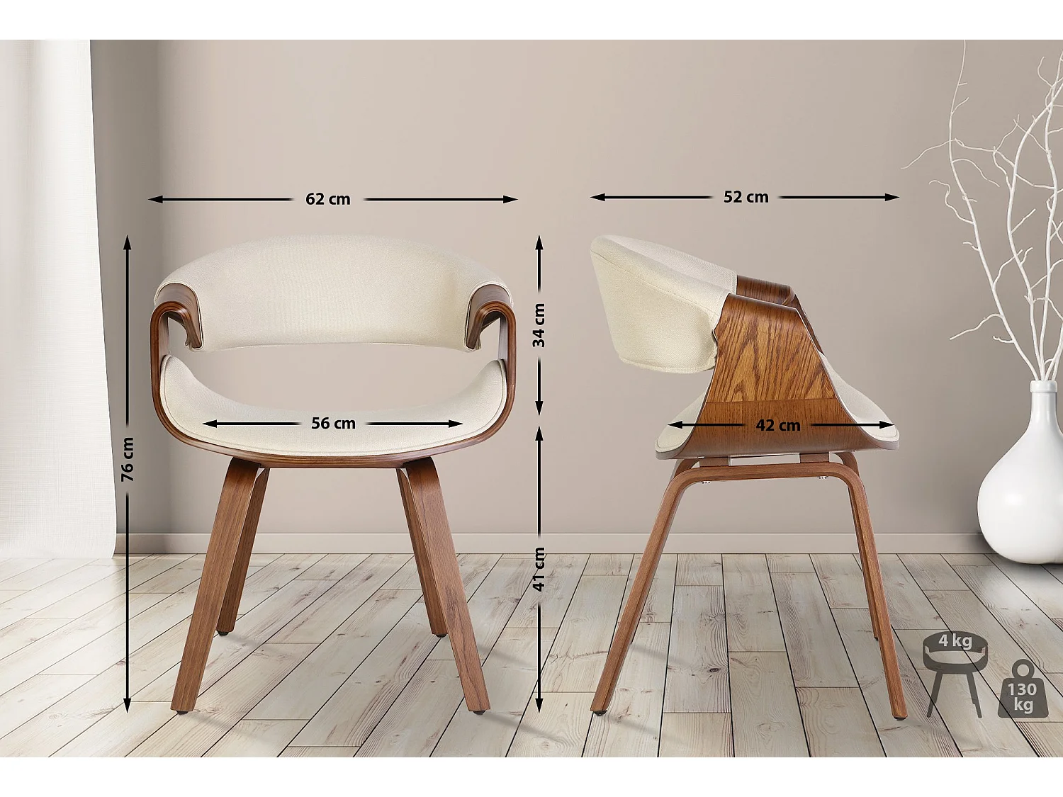 chaise salle à manger - Tissu - Crème - Foley