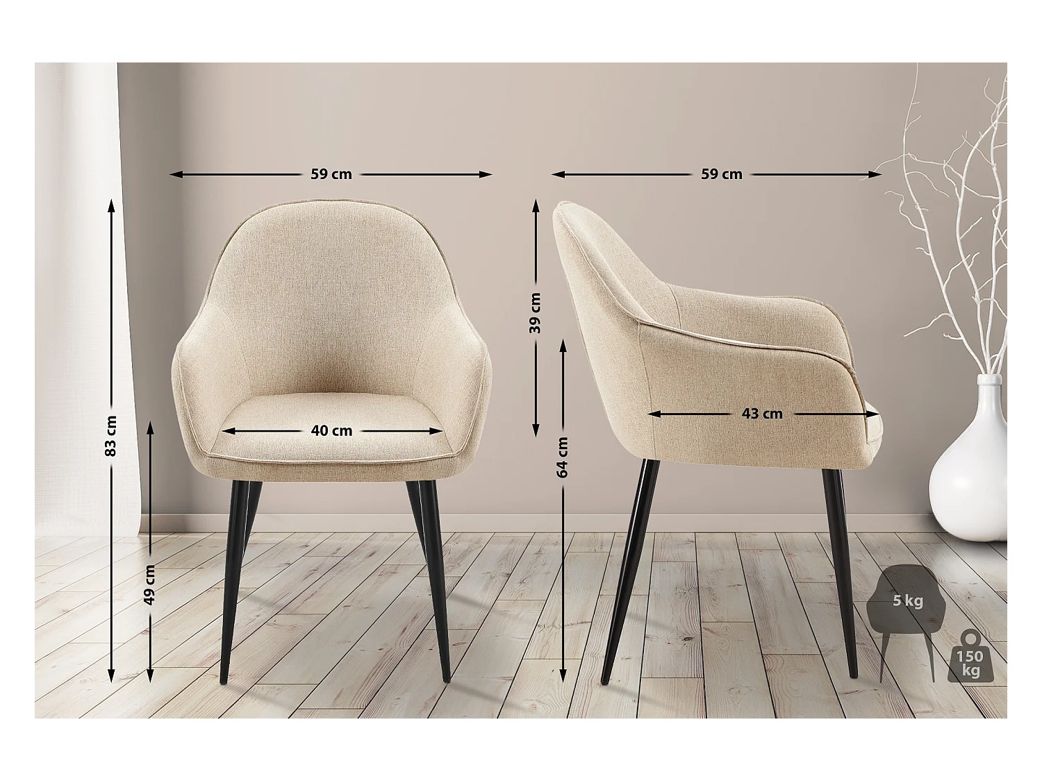 chaises avec accoudoirs - Tissu & Antique clair - Taupe - Boise