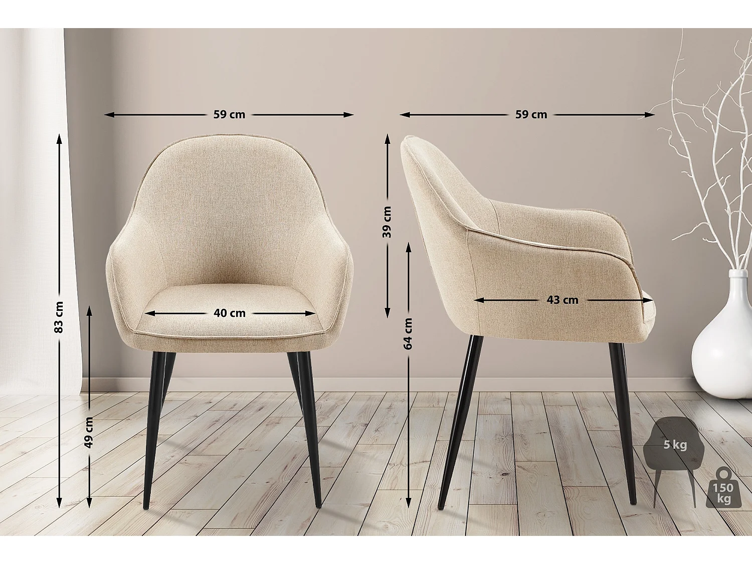 chaises avec accoudoirs - Tissu & Antique clair - Taupe - Boise