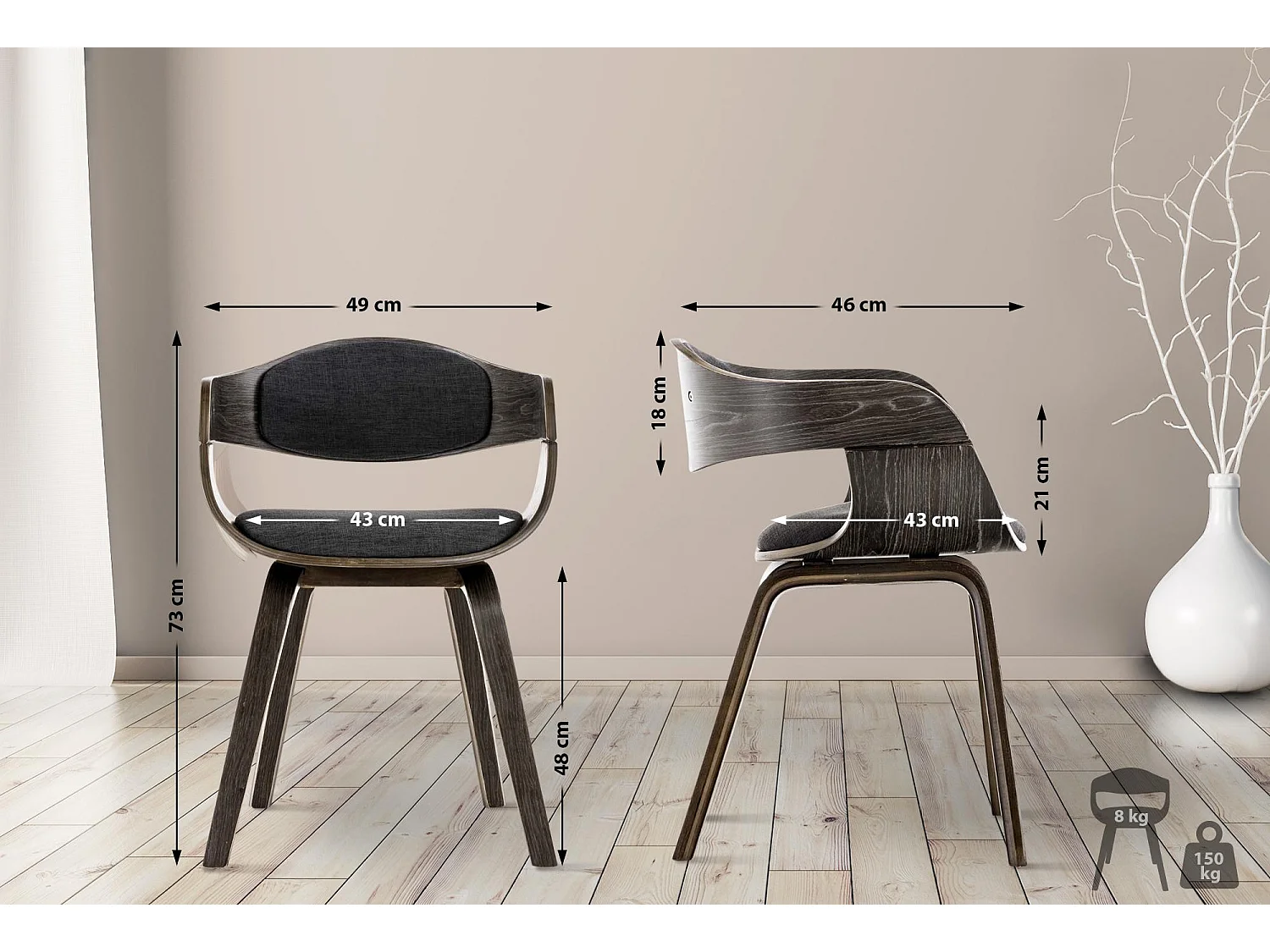 chaises avec accoudoirs - Tissu - Gris / Gris foncé - Kingston