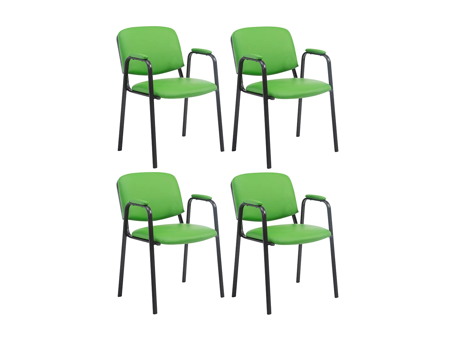 Lot de 4  Chaise de conférence - Similicuir & Métal noir mat - Vert - Ken Pro