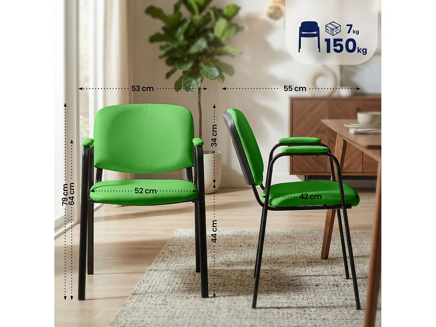 Lot de 4  Chaise de conférence - Similicuir - Vert - Ken Pro