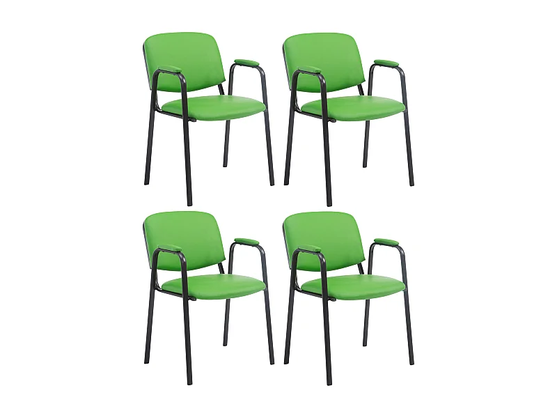 Lot de 4  Chaise de conférence - Similicuir & Métal noir mat - Vert - Ken Pro
