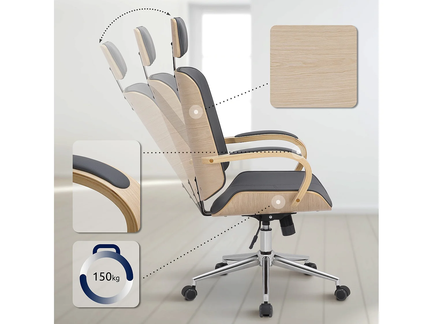 Chaise de bureau - Similicuir - Nature / Gris - Dayton