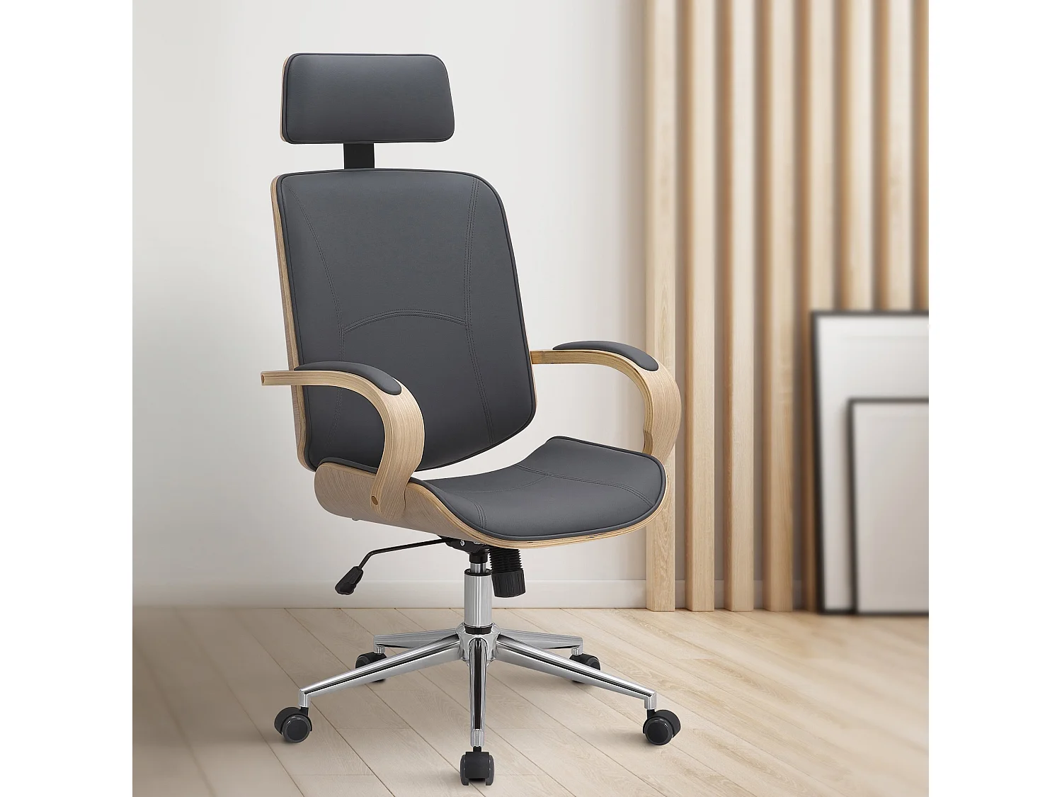 Chaise de bureau - Similicuir - Nature / Gris - Dayton