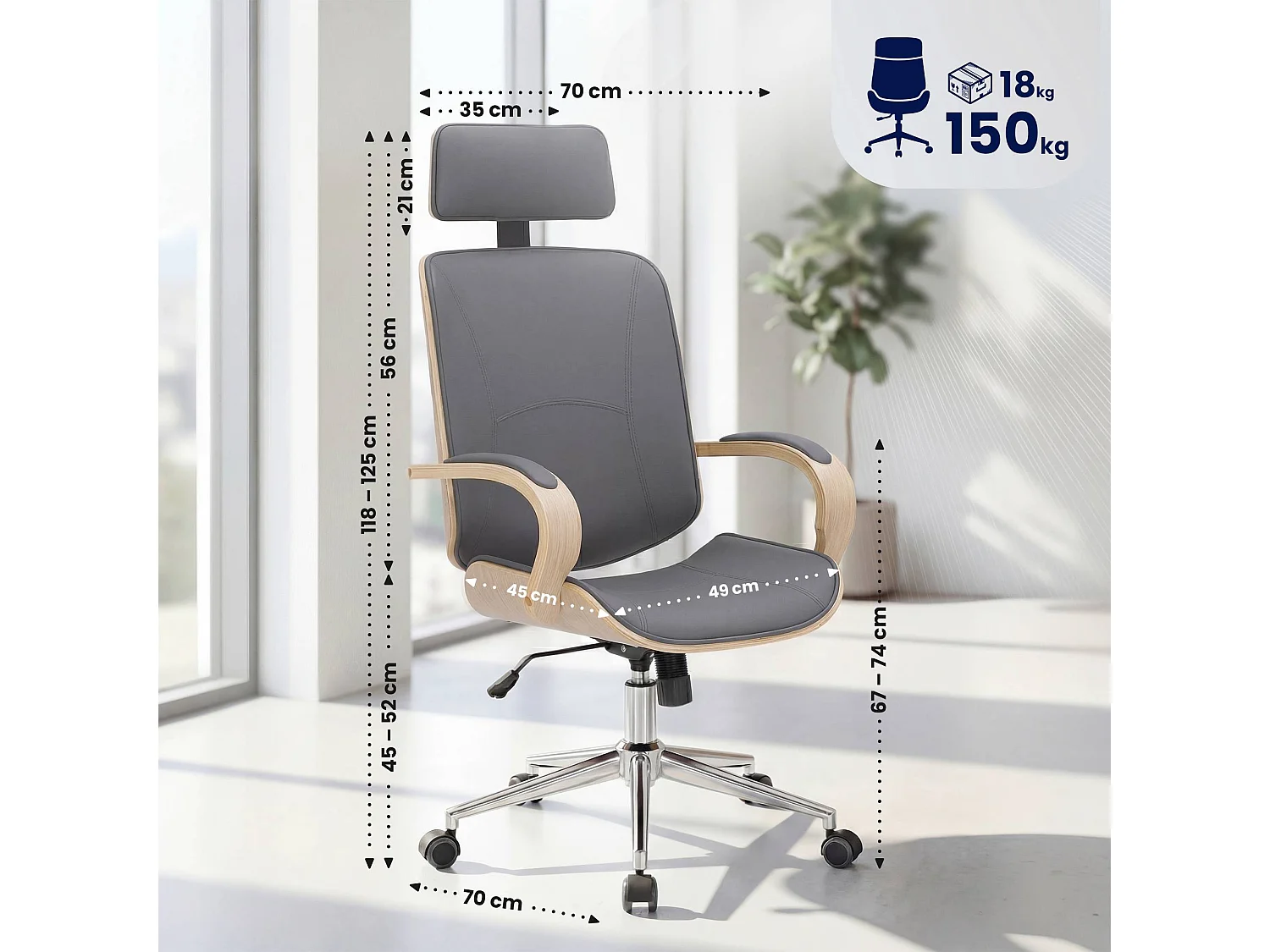 Chaise de bureau - Similicuir - Nature / Gris - Dayton