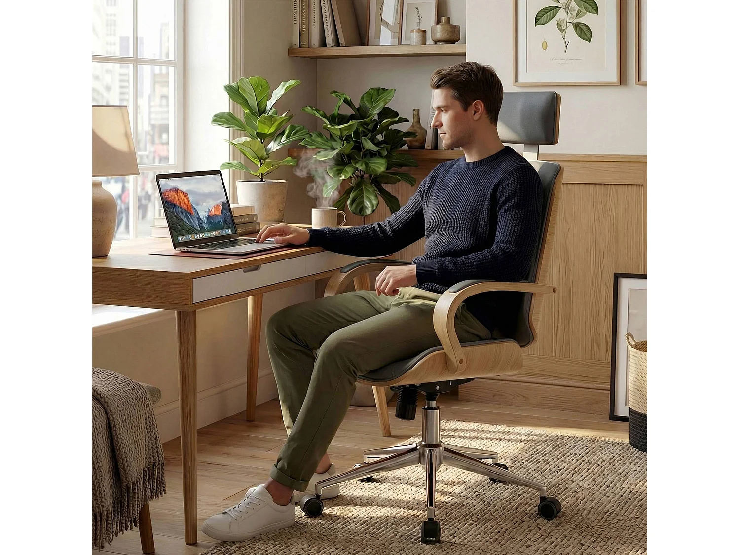 Chaise de bureau - Similicuir - Nature / Gris - Dayton