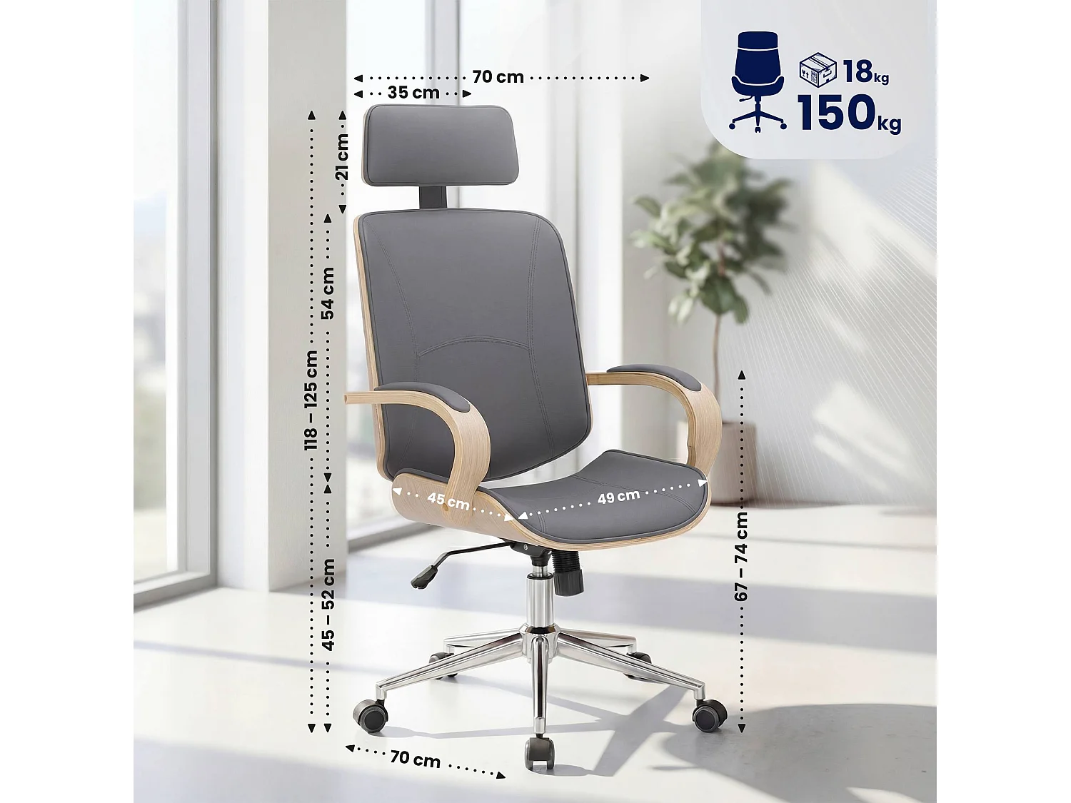 Chaise de bureau - Similicuir - Nature / Gris - Dayton