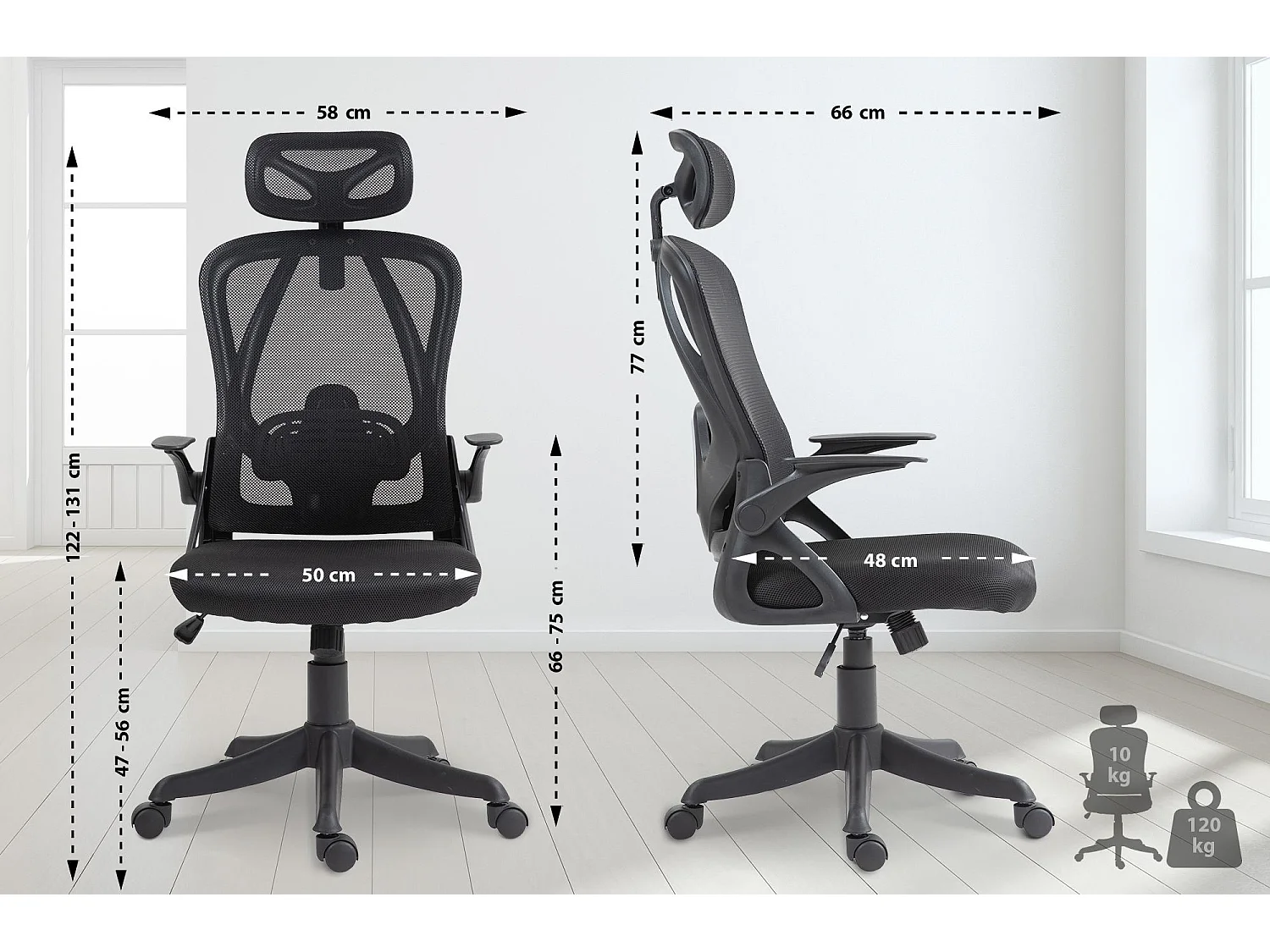 Chaise de bureau - Tissu & Plastique - Noir - Taos